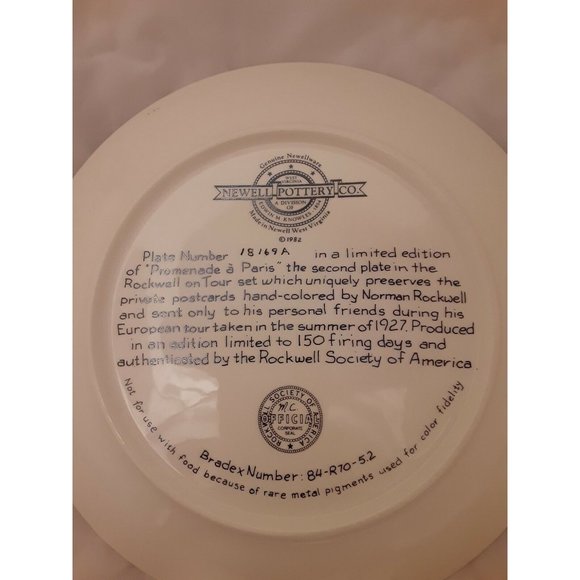 NEWELL POTTERY CO - NORMAN ROCKWELL - PROMENADE A PARIS COLLECTOR PLATE - Picture 3 of 4